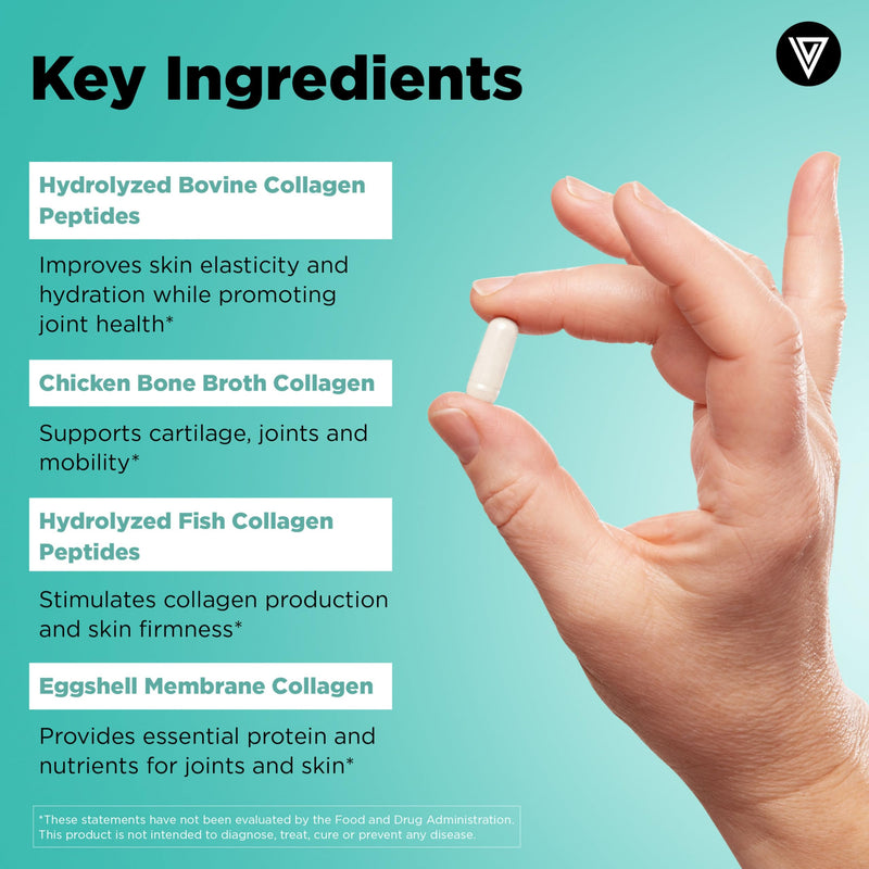 Vital Vitamins Multi Collagen Peptides Complex for Women & Men, 150 Pills | Supports Skin, Hair & Nails, 5 Collagen Types I II III V & X, Grass-Fed Non-GMO Collagen Supplements 150 Count (Pack of 1)