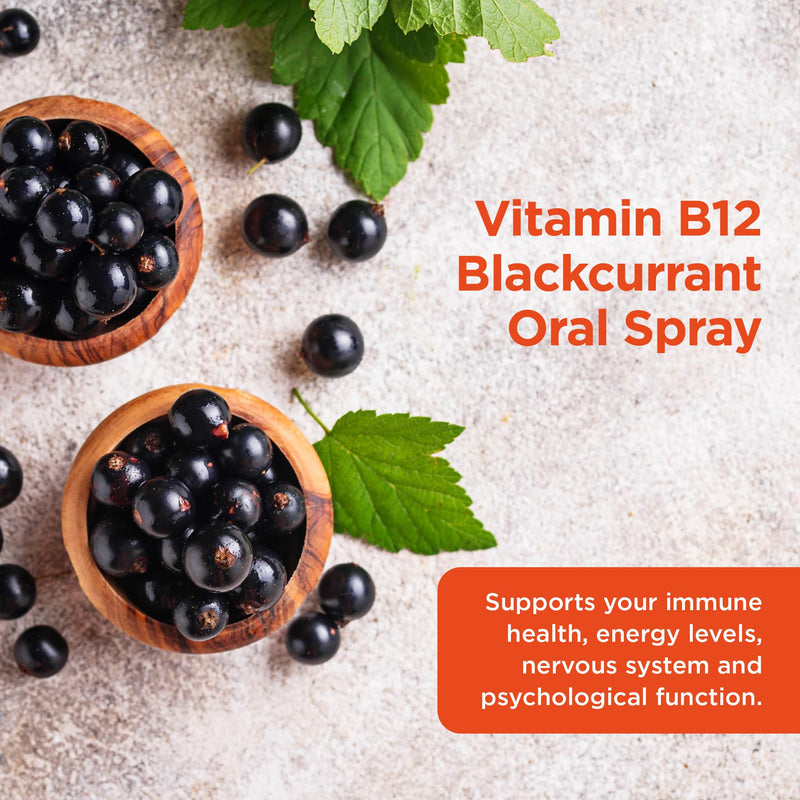 Healthspan Vitamin B12 Oral Spray, Blackcurrant Flavour, 250 µg, Vegan, Energy and Immune Support, 15 ml