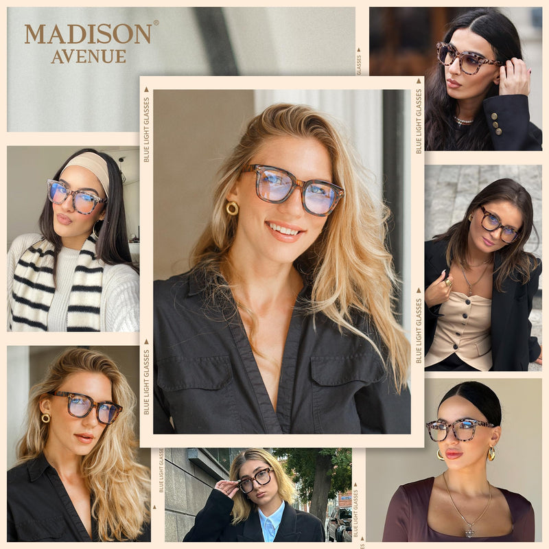 [Australia] - Madison Avenue Women Blue Light Glasses,Oversize Blue Light Blocker for Women, Anti Eyestrain & UV Protection Computer Eyeglasses Hanna (Tortoiseshell) Tortoiseshell Oversized 