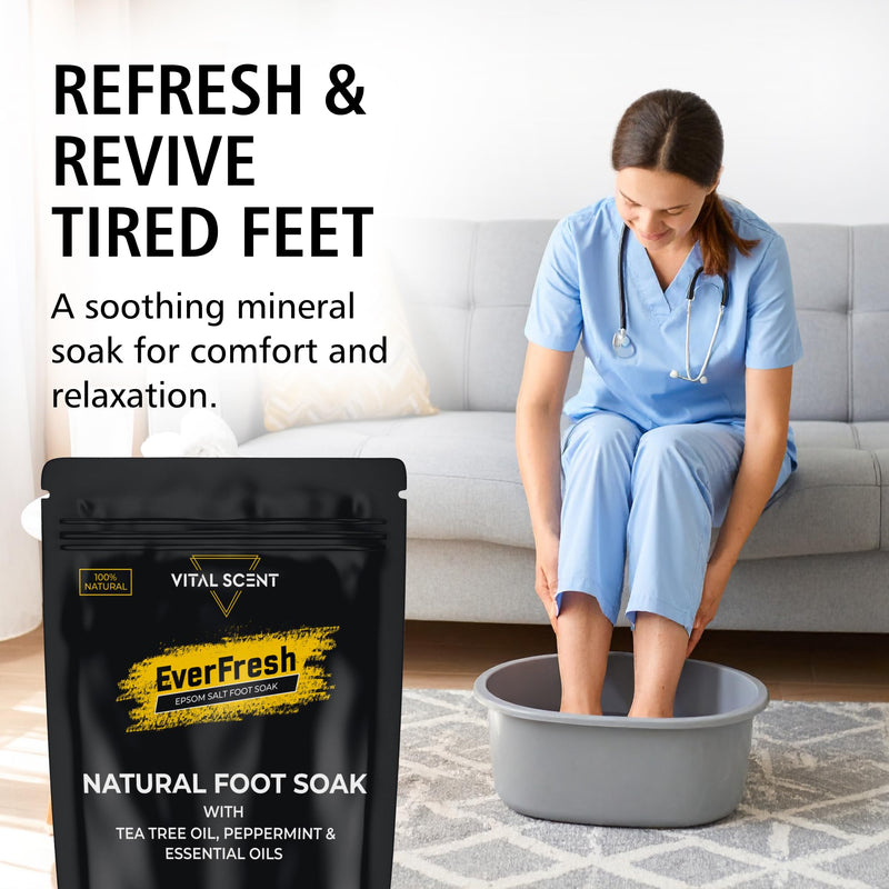 Heavy Duty Tea Tree Oil Foot Soak Epsom Salt for Soaking for Odor &Footbath | Soften Calluses - Nail Discoloration - Relaxing Pedicure Soak - Dry Skin & Rough Heels - 16oz Foot Soak Salt