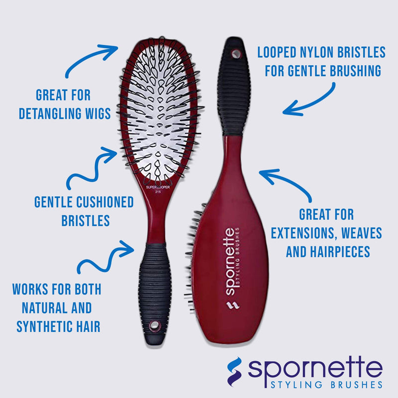 Spornette Super Looper Wig Brush, Cushioned & Looped Nylon Bristles for Extensions, Wigs, Hair Pieces, Toupees & Weaves - For Brushing, Styling, & Detangling Natural & Synthetic Hair Large (Pack of 1)
