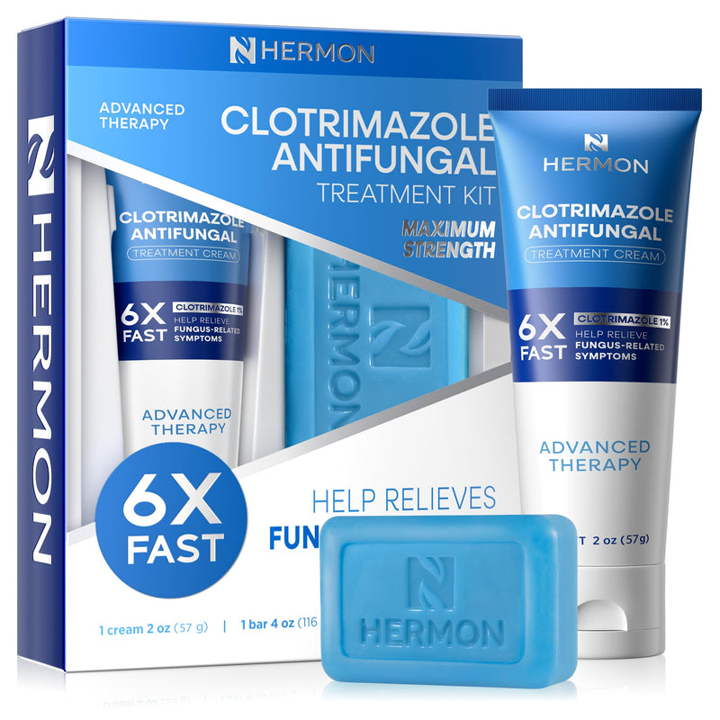 [Australia] - Hermon Clotrimazole Antifungal Treatment Cream & Soap Kit: Antifungal Cream for Athletes Foot, Jock Itch, Ringworm with Anti Fungal Soap - Relieves Itching Burning Cracking - 57g Tube / 113g Bar 