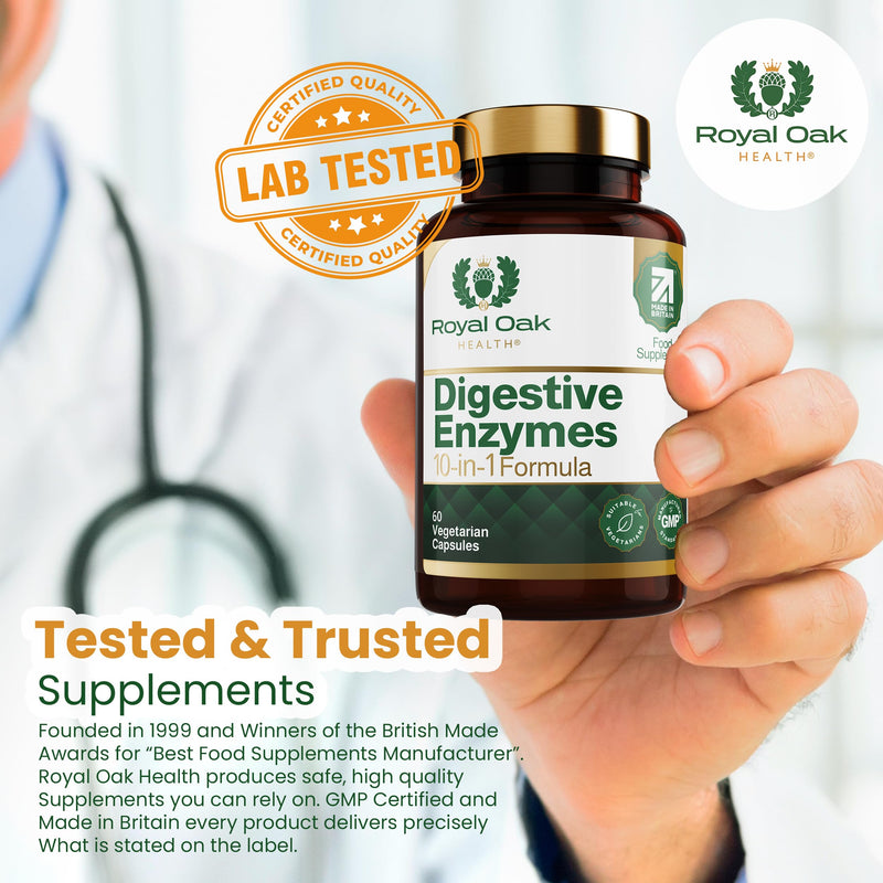Digestive Enzymes - Broad Spectrum 10 in-1 Formula - with Amylase, Protease, Lipase, Papain & Bromelain - 60 Vegan Capsules, UK Made