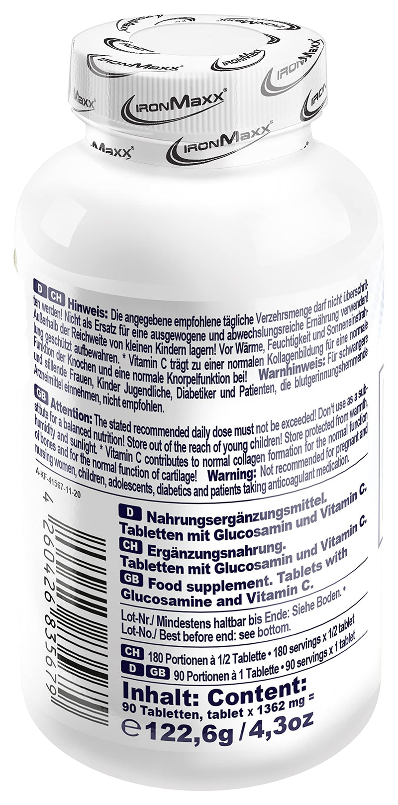 [Australia] - IronMaxx Glucosamine + Vitamin C Cartilage Care - 90 Capsules | Joint and cartilage support | ideal for active people and athletes 90 pieces (pack of 1) 