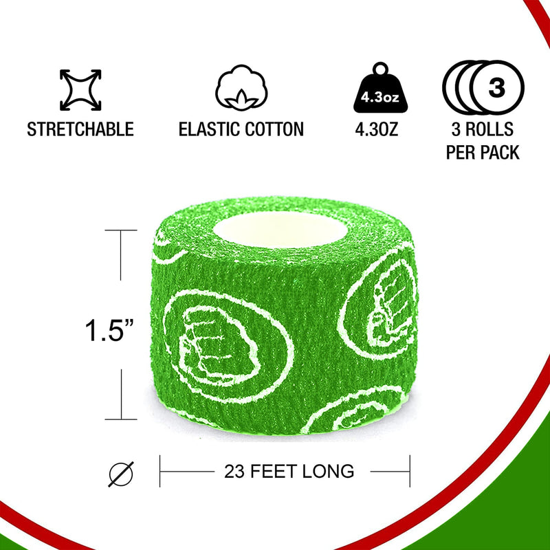 WOD Nation Flexible Hook-Grip Athletic Tape – Easy-Tear, Sweat-Proof Thumb & Finger Strips for Weightlifting 3 Pack Green