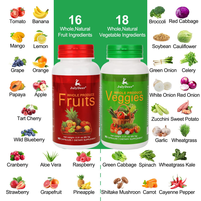 JulyDeer Fruits Supplement Balance of Natural – 90 Total Vegetarian Caps | 16 Whole Fruits Blend | Fresh Superfood Formula with Vitamins and Minerals for Daily Energy Replenishment, Boosting Vitality Fruit