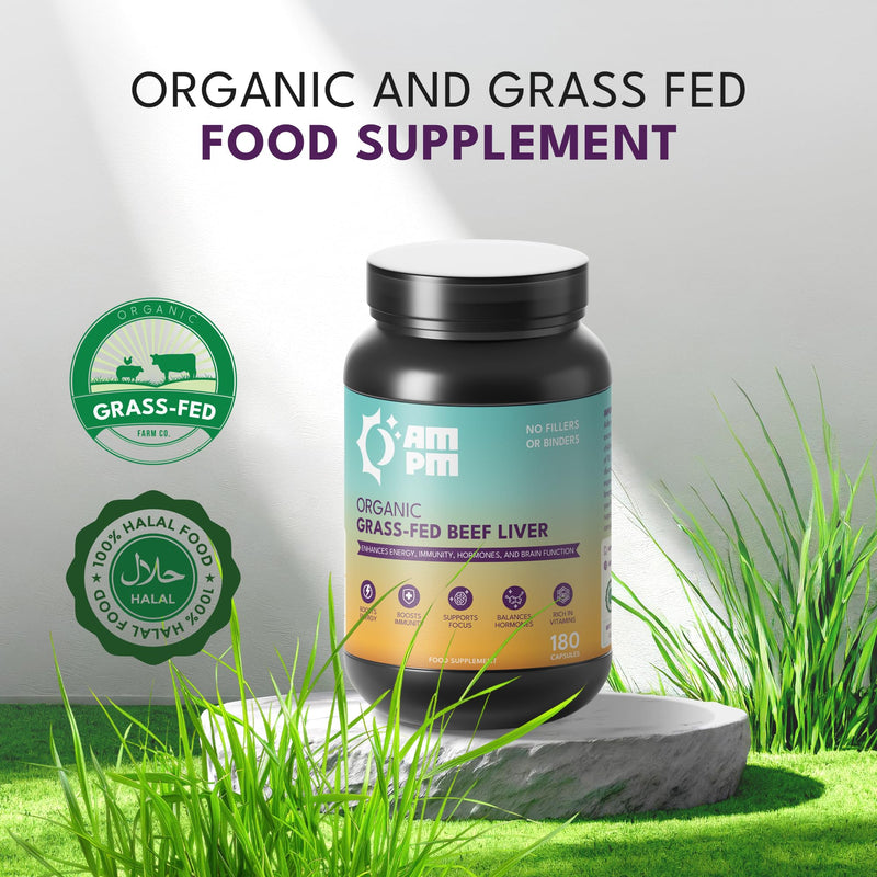 Grass Fed Beef Liver Capsules, Natural Whole Food Supplement, Organic, Non-GMO,180 Capsules By AMPM