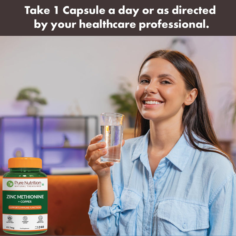 Pure Nutrition Zinc Methionine | 240 Veg Caps | Supports Immunity
