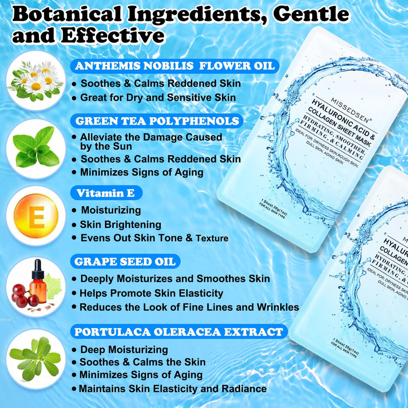 Collagen Face Mask 25PCS | With Hyaluronic Acid & Vitamin E, for dry/sensitive skin, Cruelty-free 1 Ounce (Pack of 25)