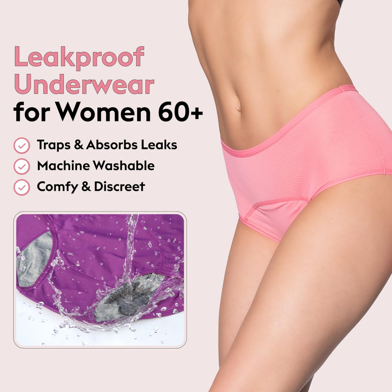 [Australia] - Leakproof Underwear - Leakproof Panties for Women Over 60s With Incontinence Large Pink, Nude, Black, Gray, Blue 