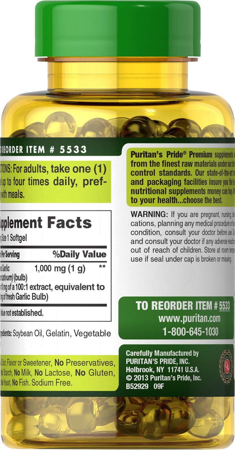 [Australia] - Puritan's Pride Odorless Garlic 1000 Mg Rapid Release Softgels, 250Count 250 Count (Pack of 1) 