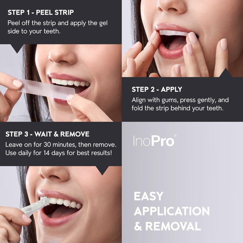 InoPro Natural Teeth Whitening Strips Kit 14 Treatments - Sensitive Teeth Whitener, Peroxide Free with Papain, Bromelain, Coconut Oil, White Strips for Teeth Whitening (28 Strips) 28 Count (Pack of 1)