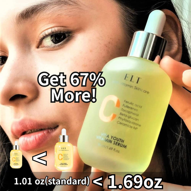 ELT Vita Youth Vitamin C Face Serum 1.69fl.oz.(50ml) -Korean Ferulic Acid, Beta-Glucan - Skin Brightening, Anti-Aging, Dark Spot Remover - K-Beauty Skincare (Pack of 1) eltcosmetics 1.68 Fl Oz (Pack of 1)