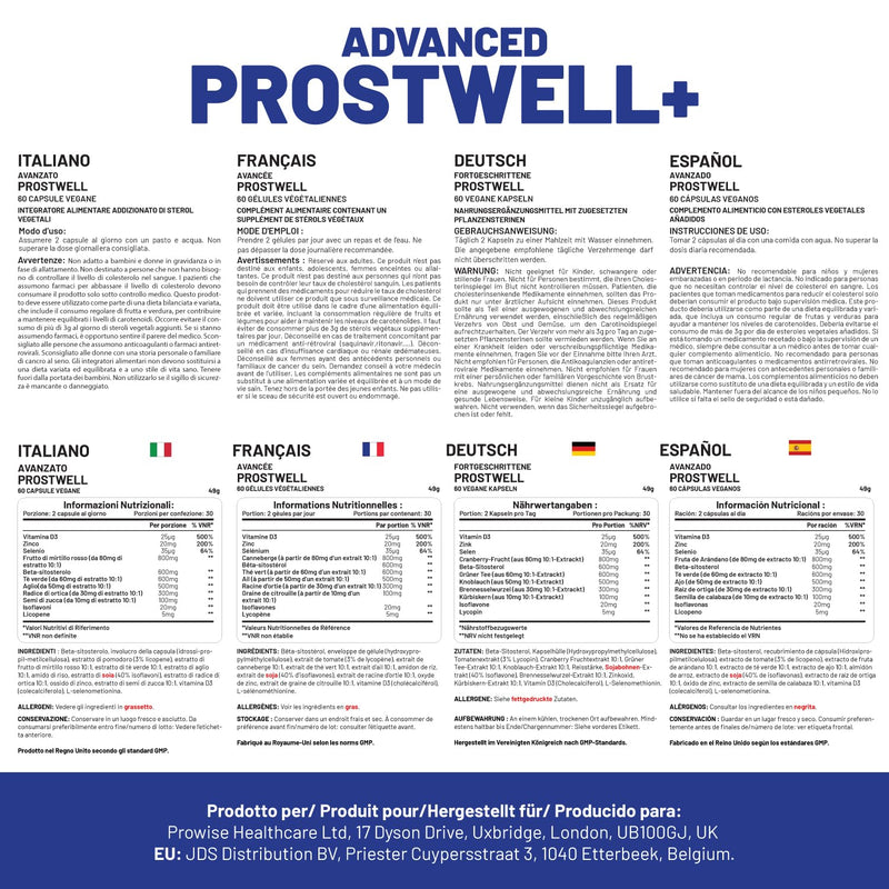 Advanced Prostwell Plus 60 Vegan Capsules Added Beta Sitosterol, Pumpkin Seed, Nettle Root, Lycopene and 7 Other Ingredients - Prostate Supplements for Men - Men Health Supplements by Prowise