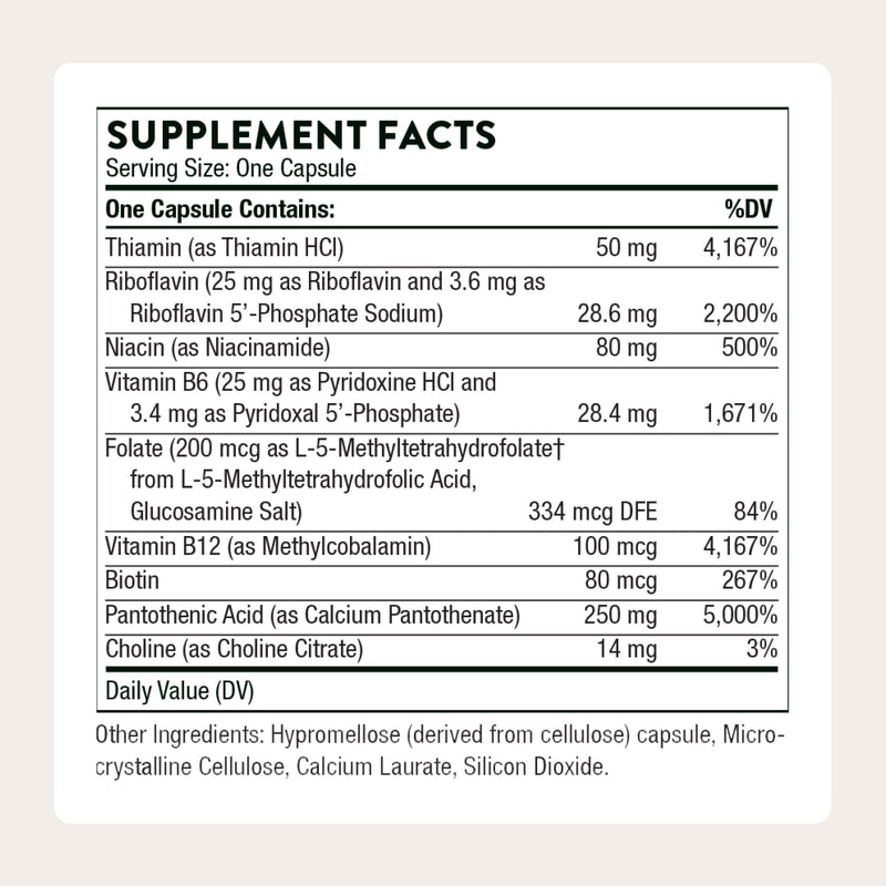 THORNE Stress B-Complex, 8 B Vitamins & Choline with Extra B5, 60 Capsules | Supports Healthy Cortisol Response, Stress Management, Cellular Energy & Balanced Mood*, Active Forms, NSF Contents Certified 60 Count (Pack of 1)