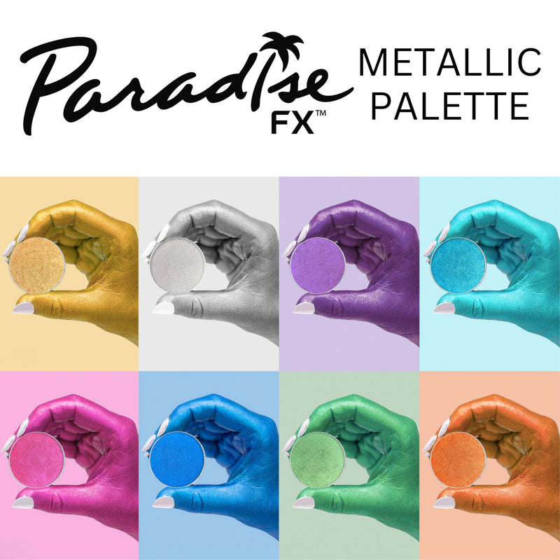 [Australia] - Mehron Makeup Paradise Makeup FX 8 Color Metallic Palette | Magnetic Refillable Face & Body Paint Palette | Professional Water Activated Paint for Costumes, SFX, Halloween, & Cosplay 