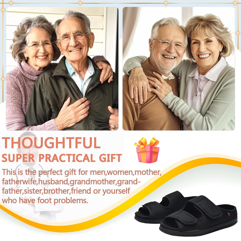 [Australia] - Women's Diabetic Sandals, Extra Wide Width, Open Toe, Adjustable Magic Stickers for Wide Feet, Big Toes, Foot Diseases, Arthritis, Swollen Foot Black 8 Wide 