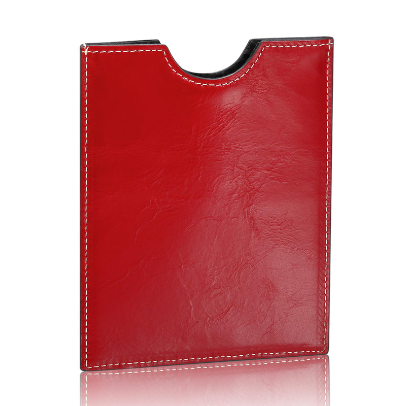 HISCOW Minimalist Leather Passport Sleeve, Slim Holder, Antiqued Red | Full grain cowhide, quick-access U-notch, RFID blocking cover, soft smooth lining, international travel essentials