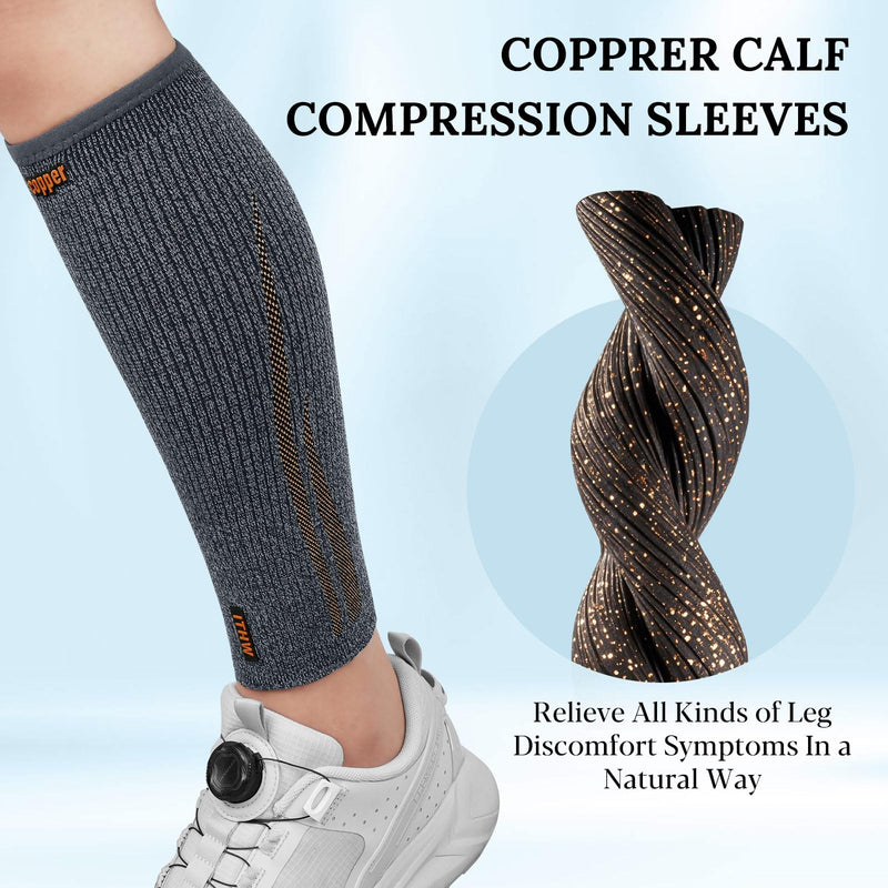 Copper Calf Compression Sleeve for Men & Women, Leg Compression Sleeve for Shin Splint Relief, Varicose Veins, Calf Tear Medium Gray