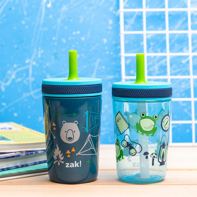 [Australia] - Zak Designs Campout and Camping Kelso Tumbler Set, Leak-Proof Screw-On Lid with Straw, Bundle for Kids Includes Plastic and Stainless Steel Cups with Bonus Sipper, 3pc Set, Non-BPA 3 Piece Set 