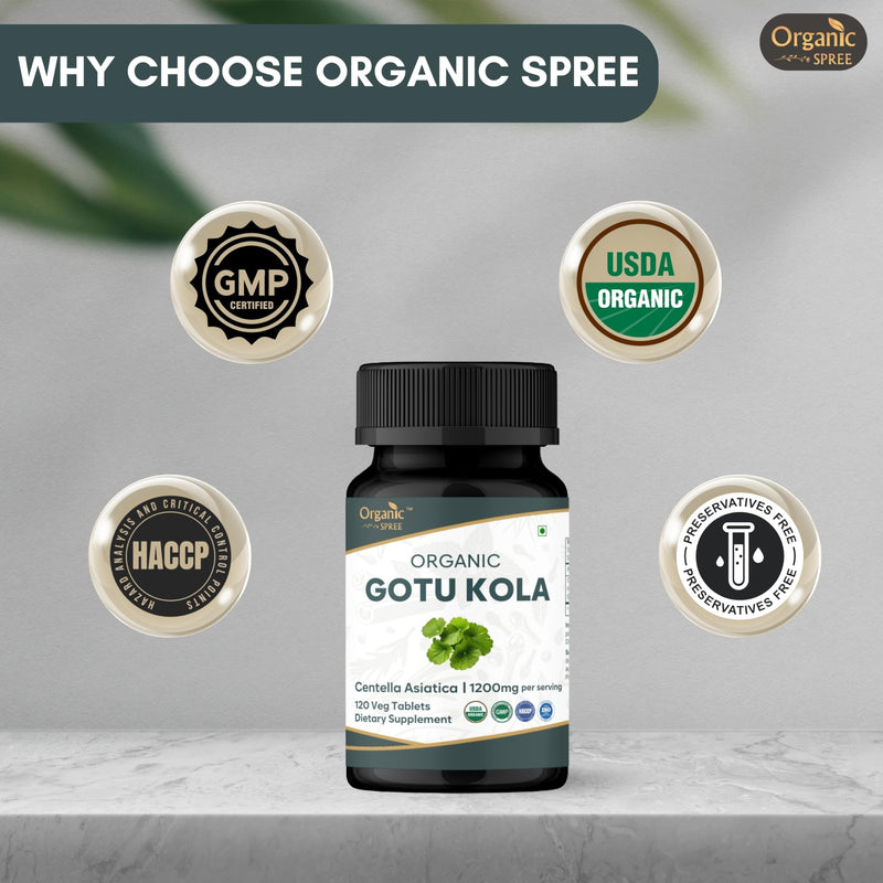 ORGANIC SPREE Gotu Kola 120 Tablets | Centella Asiatica (Mandukaparni) | USDA Organic Certified | Dietary Supplement - 120 Tablets* (1)