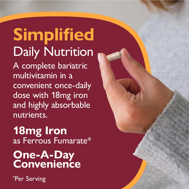 CelebrateONE Bariatric Multivitamin with Iron 18 mg, 90 Day Supply | 90 Easy-to-Swallow Veggie Capsules, Once Daily Nutrition for Gastric Sleeve & Gastric Bypass Patients 30 Count (Pack of 1)