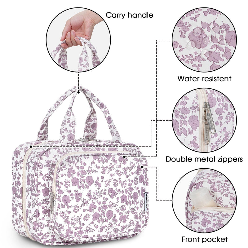 Narwey Cute Floral Makeup Bag Travel Cosmetic Bag with Hanging Toiletry Bag for Women