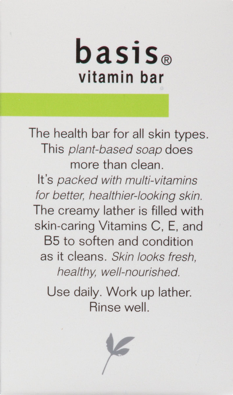 Basis Vitamin Bar Soap - Body Wash Bar Cleans and Softens with Vitamin C, E, and B5 - 4 oz. Bar natural plant 4 Ounce (Pack of 1)