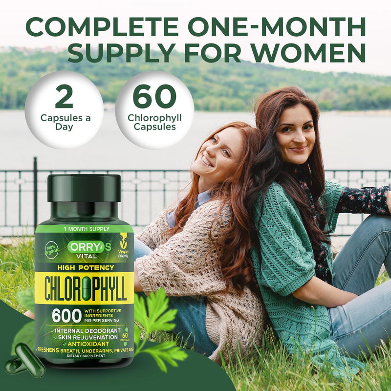 [Australia] - Orry's Vital Chlorophyll Capsules 600 mg - Natural Internal Deodorant to Detox Body Odor, Armpits & Private Parts - Body-Deodorizing Supplement: Supports Immunity and Digestion - 60 Chlorophyll Pills Chlorophylls Capsules 