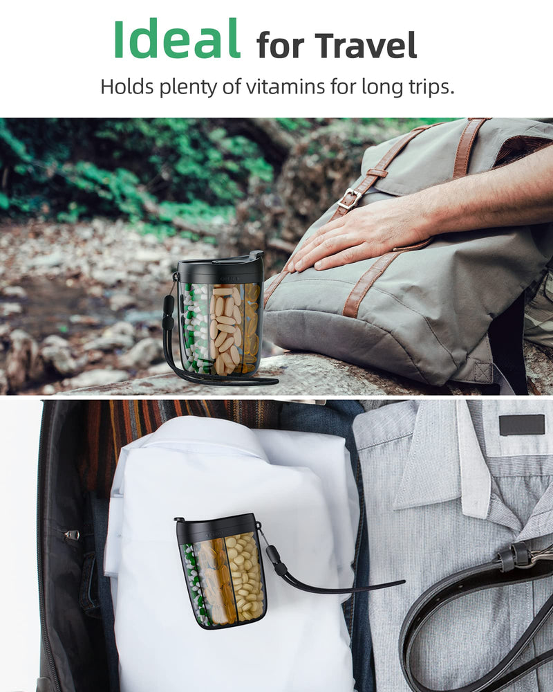 [Australia] - Large Supplement Organizer Bottle, Holds Plenty of Vitamins in 1 Monthly Pill Dispenser with Anti-Mixing & Wide Openings Design, Easy to Retrieve Meds, includes 20 Pcs Stick-on Labels Black 