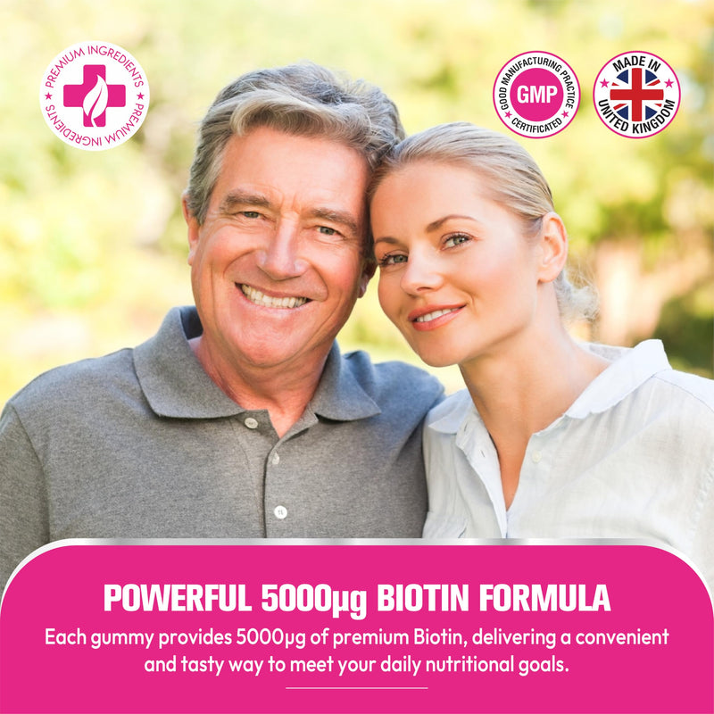 Biotin Gummies 5000µg - 60 Strawberry Gummies - High Strength Biotin Supplements (Vitamin B7) | Hair, Skin & Nails Support for Women & Men | Vegan, Non GMO, UK Made - By NATURES ZEST