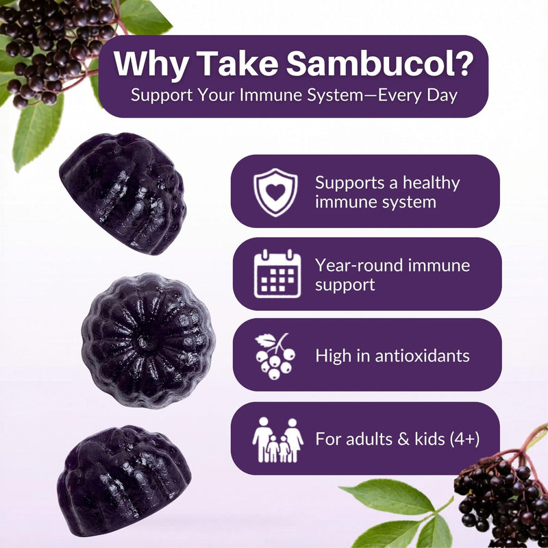 Sambucol, (2 Pack, Black Elderberry, 30 Gummies | Sambucus Elderberry Gummies for Immune Support, High Antioxidants, Gluten Free, Vegan 30 Count (Pack of 2)