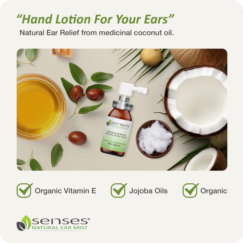 [Australia] - SENSES Natural Ear Drops - Physician Formulated Soothing, Organic Coconut Oil for Irritated Ears - Use for Cleansing, Moisturizing, Relief from Allergies, Hearing Aids, and Ear Wax, 0.34 Fl Oz 