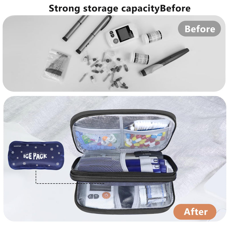 [Australia] - Insulin Cooler Travel Case, Double Layer Medicine Kit Diabetes Travel Case, Portable Medicine Organizer with 2Pack 150g Ice Pack TSA Approved for Insulin Pens Diabetic Supplies (Black) Black 