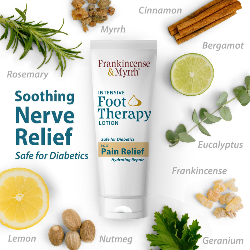 Frankincense & Myrrh Intensive Foot Therapy Lotion, Diabetic Relief, 3 oz | Dual-action cream relieves diabetic nerve & restless leg pain while repairing dry, rough, cracked skin on feet. Fast relief.