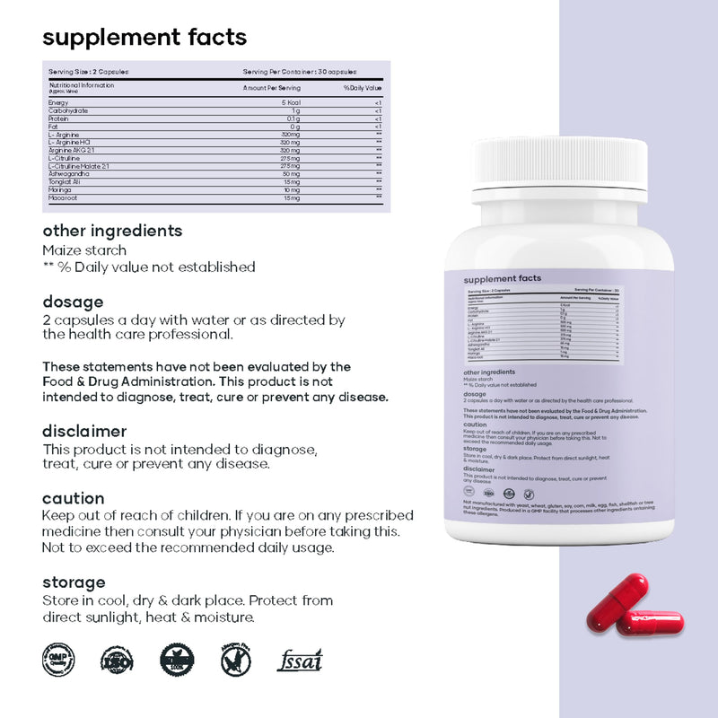 Mars Nitric Oxide Capsules with L-Arginine & L-Citrulline, Pre Workout Nitric Oxide Supplement for Men, Blood Flow & Circulation Support, 60 Capsules 60 Count (Pack of 1)