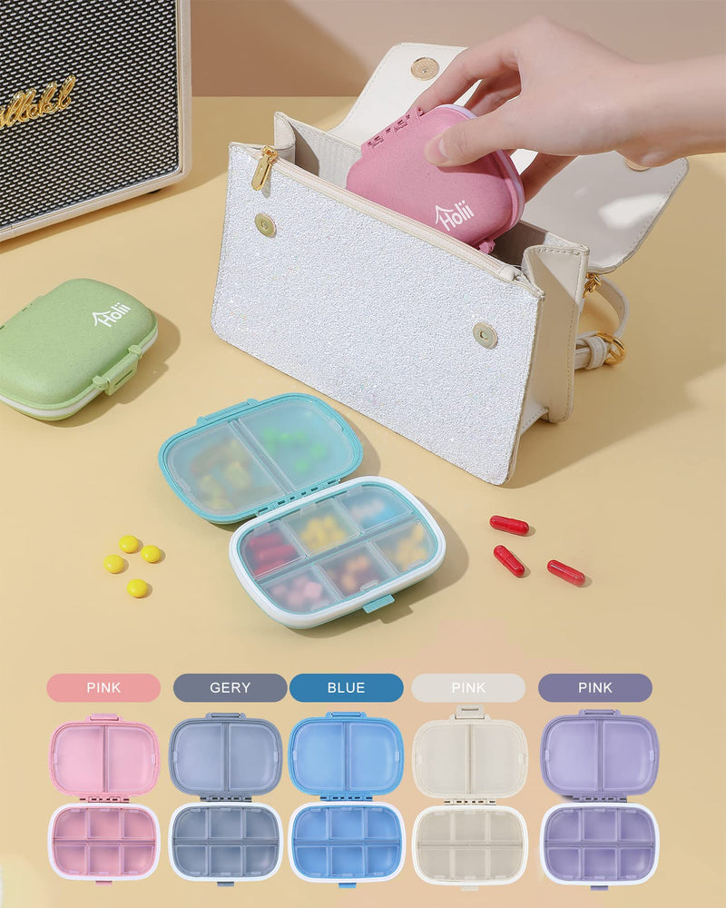 [Australia] - Holii Travel Pill Organizer, 8 Compartments Portable Pill Case, Daily Pill Box to Hold Vitamins, Small Pill Container for Pocket Purse Medicine Organizer（Khaki） Khaki 