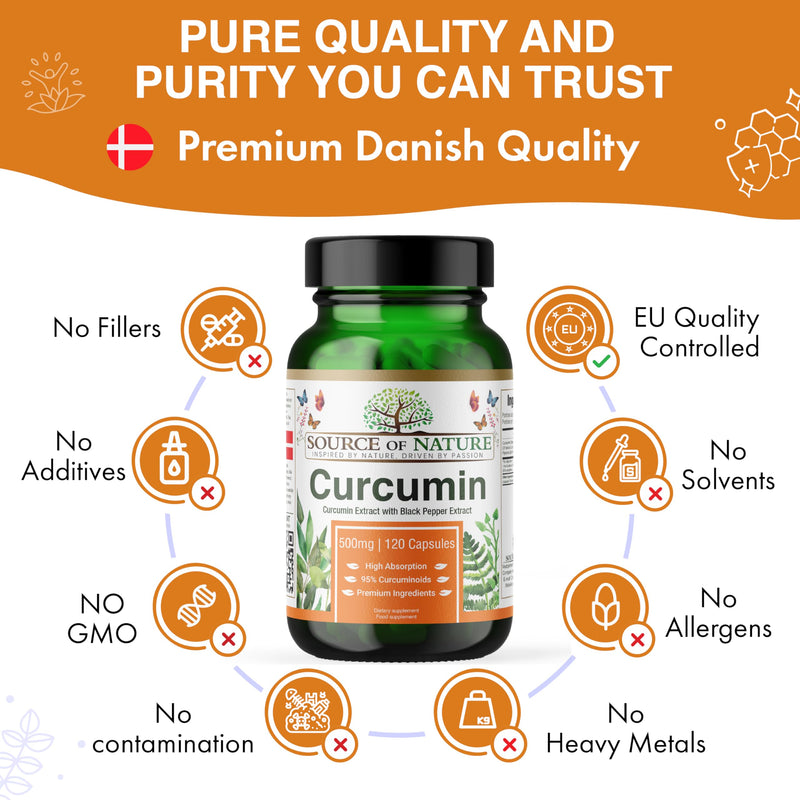 Source of Nature® | 500mg Curcumin Extract | 120 Capsules | +95% Pure Curcuminoids | Produced in EU | with BioPerine® (Black Pepper Extract) | from Turmeric | High dose 120 count (Pack of 1)
