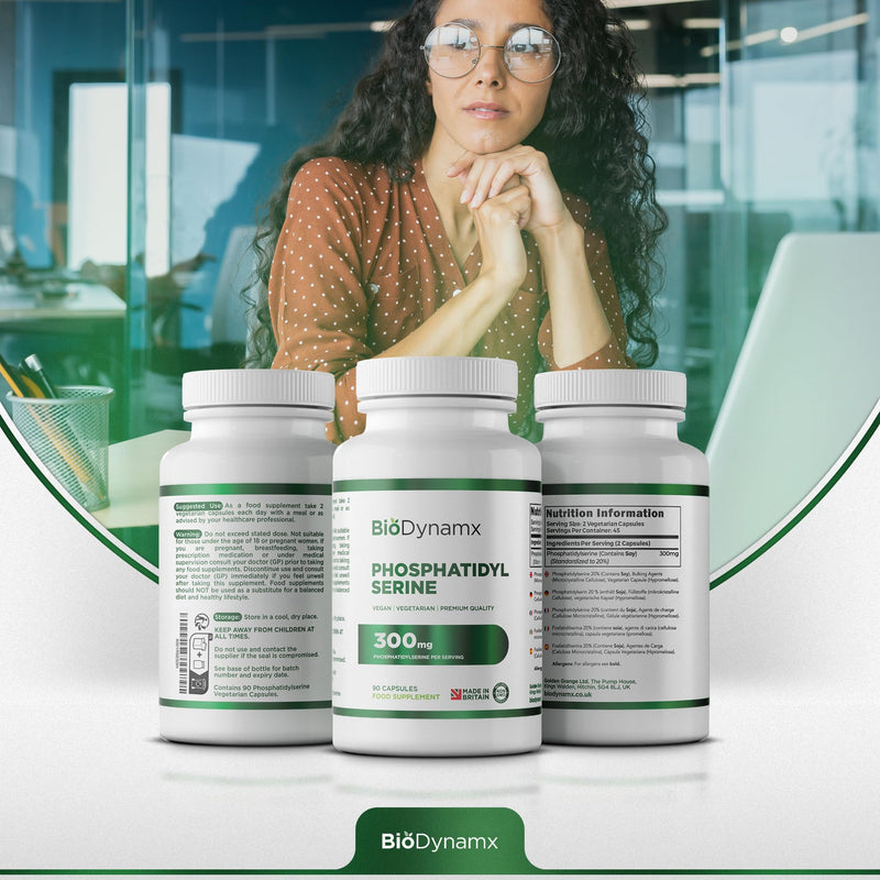 Phosphatidylserine – 300 mg Active PS, 90 Vegan Capsules (45 Day Supply) – High-Strength Brain & Focus Support, Gluten & Dairy Free, Made in UK