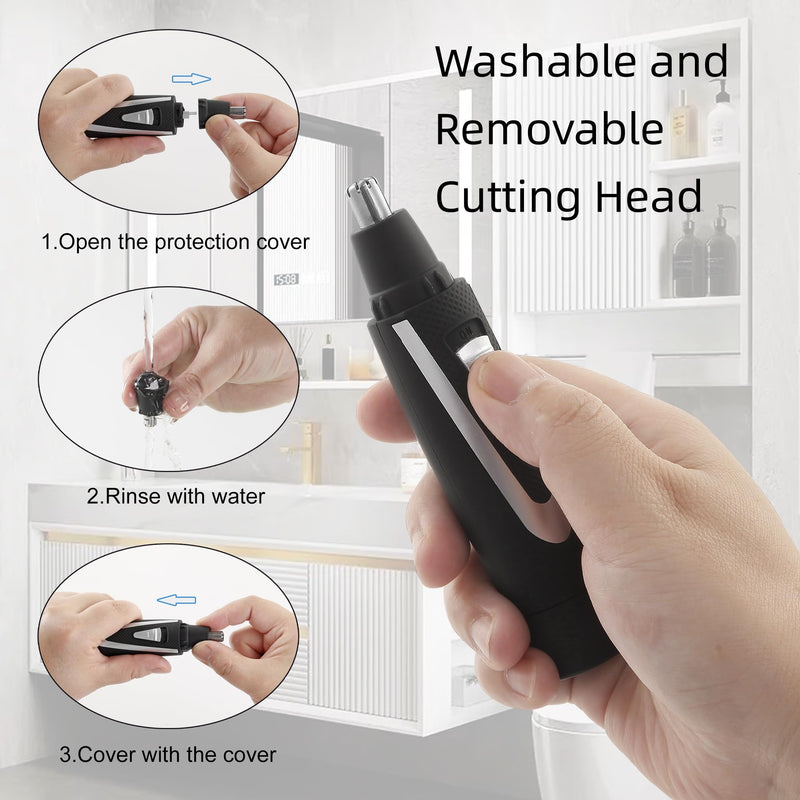 Ear and Nose Hair Trimmer Clippers: 2025 Professional Painless Eyebrow & Facial Hair Trimmers Remover for Men Women, Battery Operated Nasal Clipper, Dual Edge Waterproof Blades for Easy Clean, Black