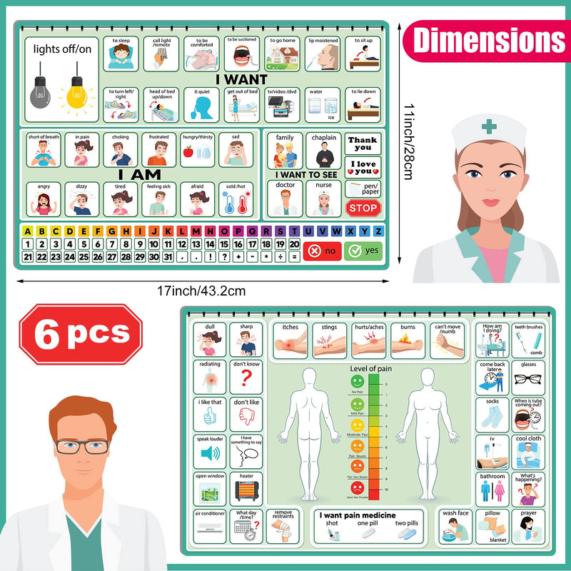 [Australia] - 6 Pcs Communication Board for Nonverbal Adults Aphasia Colorful Picture Symbol Communication Cards for Patients Children(Green) Green 