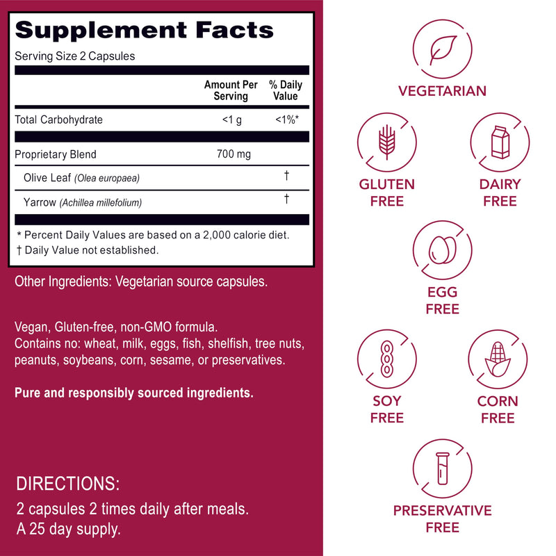 [Australia] - Kroeger Herbs, Olive Leaf Extract Capsules for Immune System, Olive Leaf & Yarrow Supplement, Vegetarian, Non-GMO, Gluten Free, No Preservatives - 100 Capsules, Made in USA 