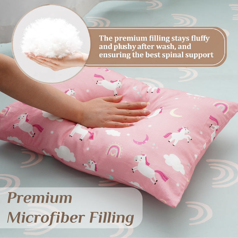 [Australia] - Bunnikins & Clover Toddler Pillows with Pillowcase, 13"x18" Soft Cotton Kid Pillows for Sleeping, Bedding Small Pillow for Boys and Girls Aged 2-5 Years Unicorn 