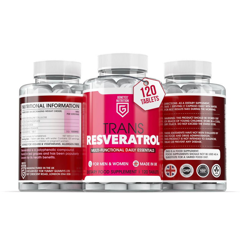Trans Resveratrol Supplement – 120 Tablets – Powerful Antioxidant, Multi-Functional Daily Essential for Men & Women – Supports Overall Well-Being – Made in the UK