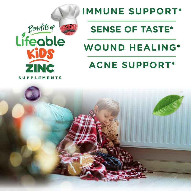 Lifeable Zinc Gummies for Kids |15mg | Great Tasting Kids Zinc Supplements | GMO Free Vegetarian Zinc Vitamins | for Healthy Skin and Immune Support for Kids and Children | 90 Gummies