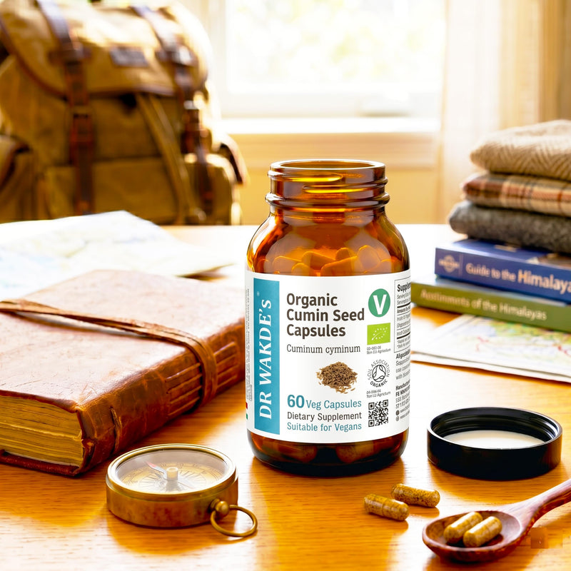 DR WAKDEs Organic Cumin Seed Capsules I 60 Veg Capsules I Herbal Supplement I Vegan Friendly I Ayurveda