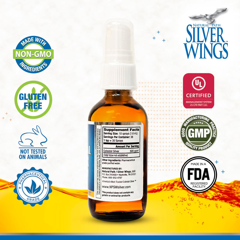 [Australia] - Natural Path Silver Wings Colloidal Silver - Extra Strength Liquid Immune Support Supplement- - 500ppm (2500mcg) - 2oz Spray 