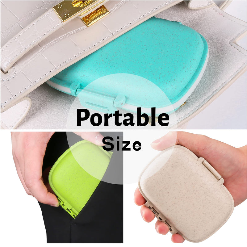 4 Pack Travel Pill Organizer, 8 Compartments Small Pill Box Daily Pill Case | for Medicine, Vitamin, Supplement Storage, Compact Pill Container for Pocket, Purse, Travel, Office, Home Use 4 Pcs 8-Compartment Pink+blue+green+beige