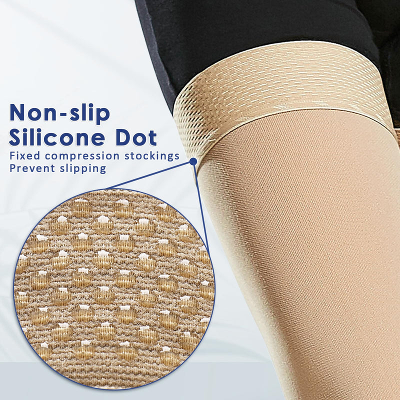 [Australia] - beister 15-20 mmHg Open Toe Medical Compression Stockings for Women Men, Thigh High Graduated Compression Socks with Dot Silicone Band, Support Circulation Pressure Stockings for Varicose Veins, Edema Beige Large 