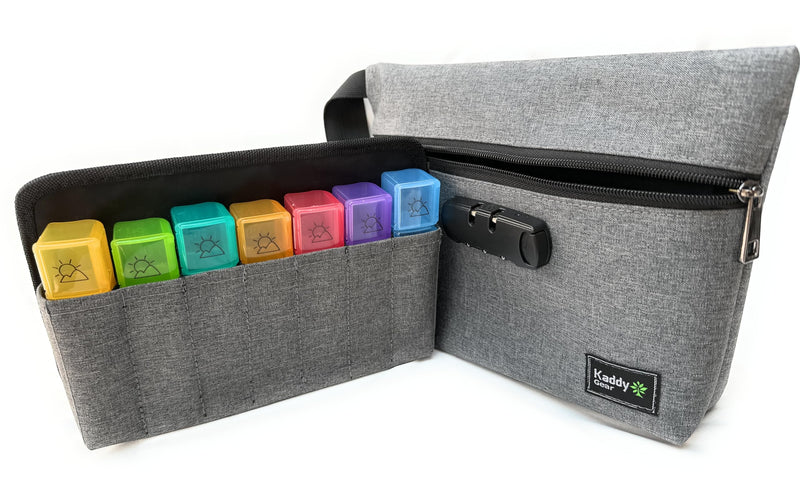 Kaddy Weekly AM/PM Secure Pill Organizer Box, (7-Day / 4-Times-A-Day) Portable Travel with Large Compartments for Medication, Supplements and Vitamins, 3 Digit Lock for Safety